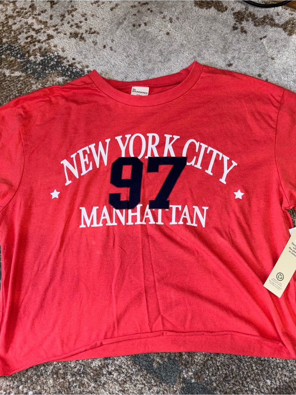 NWT No Boundaries Red Tee with Navy '97 and White NYC Print Size Small